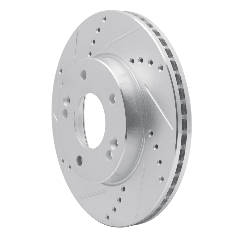 Kia Soul Brake Rotor (1) - Front Left - R1 Concepts - Drilled & Slotted - Silver - `10-`11